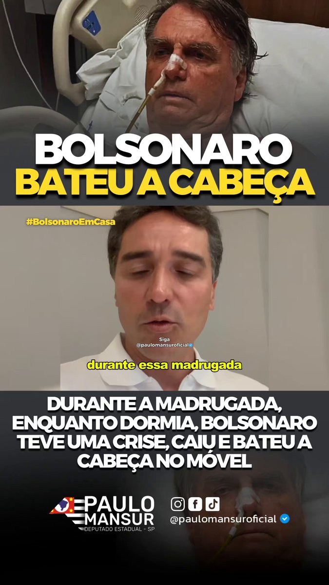 Presidente Bolsonaro bateu a cabeça nessa madrugada. O que está acontecendo é desproporcional e desumano. Qualquer pessoa em tratamento severo é uma pessoa doente — isso não é política, é medicina. Todo médico afirma: recuperação exige paz, cabeça tranquila e família presente. Isolar alguém fragilizado física e emocionalmente agrava o quadro. Vai contra qualquer orientação médica séria. E é isso que está sendo feito com Jair Bolsonaro. Na PF não há paz de espírito, não há acolhimento, não há o mínimo necessário para uma recuperação digna. O resultado dessa crueldade está aí. Cuidar da saúde não é privilégio. É humanidade. Só Deus. #bolsonaroemcasa