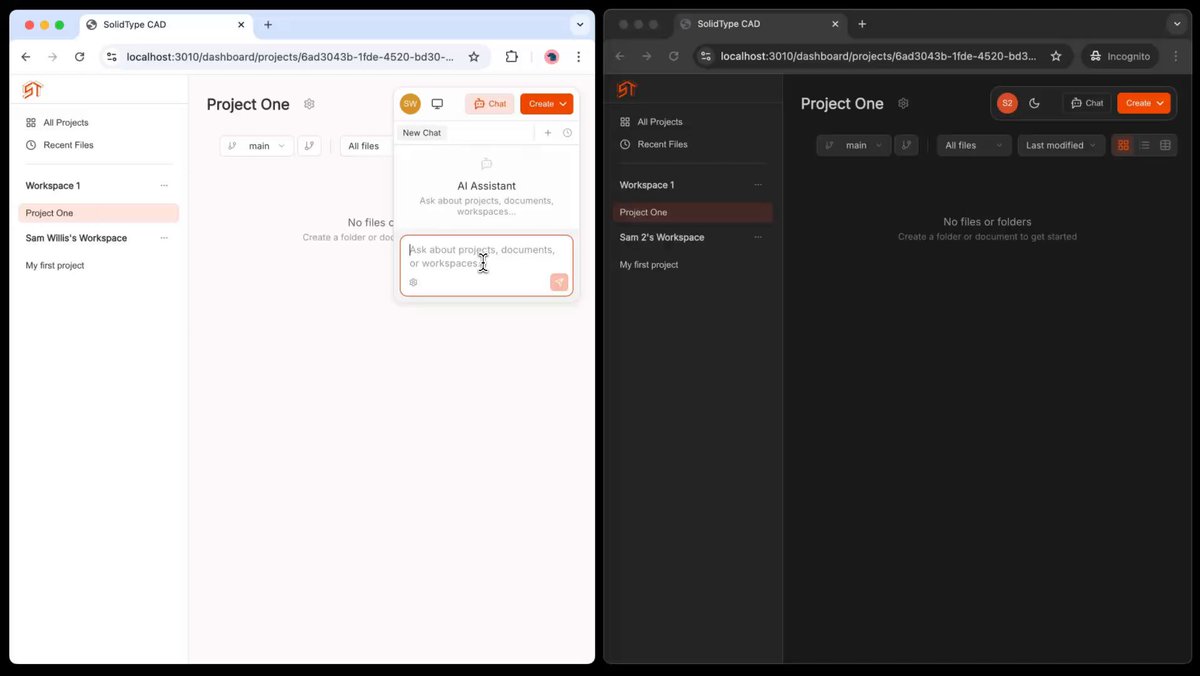 New demo: collaborative AI CAD in the browser 🚀 Built with Electric + Durable Streams + TANSTACK DB+AI+Start - ElectricSQL + DB: data sync - Durable Streams: presence + AI + CAD (Yjs!) sync - TanStack AI: AI for cad modelling 🤯 - Coded with Cursor