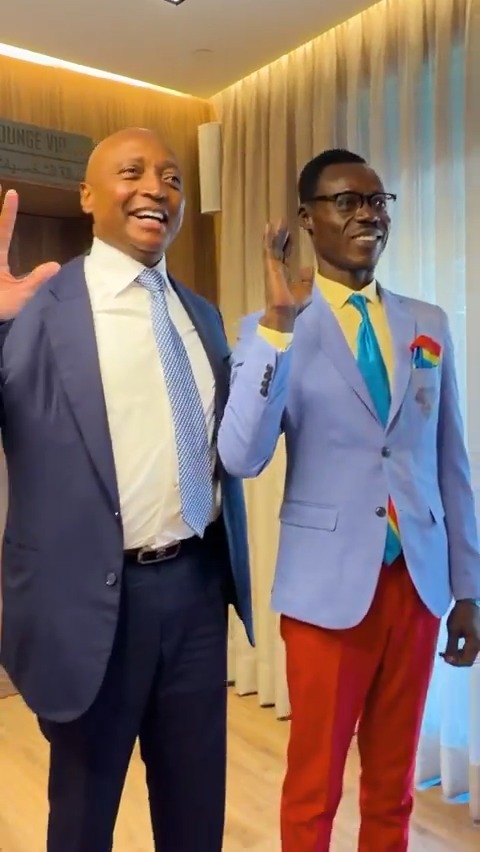 A moment with a true icon of the stands. CAF President Dr. Patrice Motsepe and Lumumba. 🇨🇩🌍 #TotalEnergiesAFCON2025