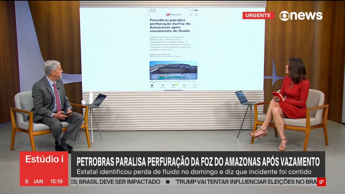 URGENTE: Petrobras paralisa perfuração da Foz do Amazonas após vazamento de fluido. #Estúdioi ➡ Assista à #GloboNews:
