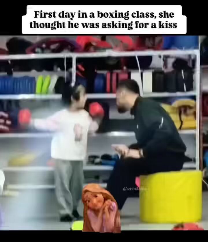 It was her first day at boxing training and she didn't understand the instructions. 😅