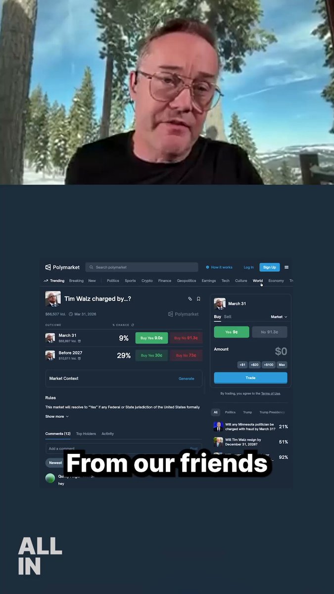Prediction markets: There WILL be fraud charges in Minnesota @jason: "People are betting somebody is gonna be charged over this." "And if Tim Waltz specifically knows about this and did it to buy votes, and that can be proven, he should go to jail." "So we need to investigate this massively." "Double click, double click, double click."