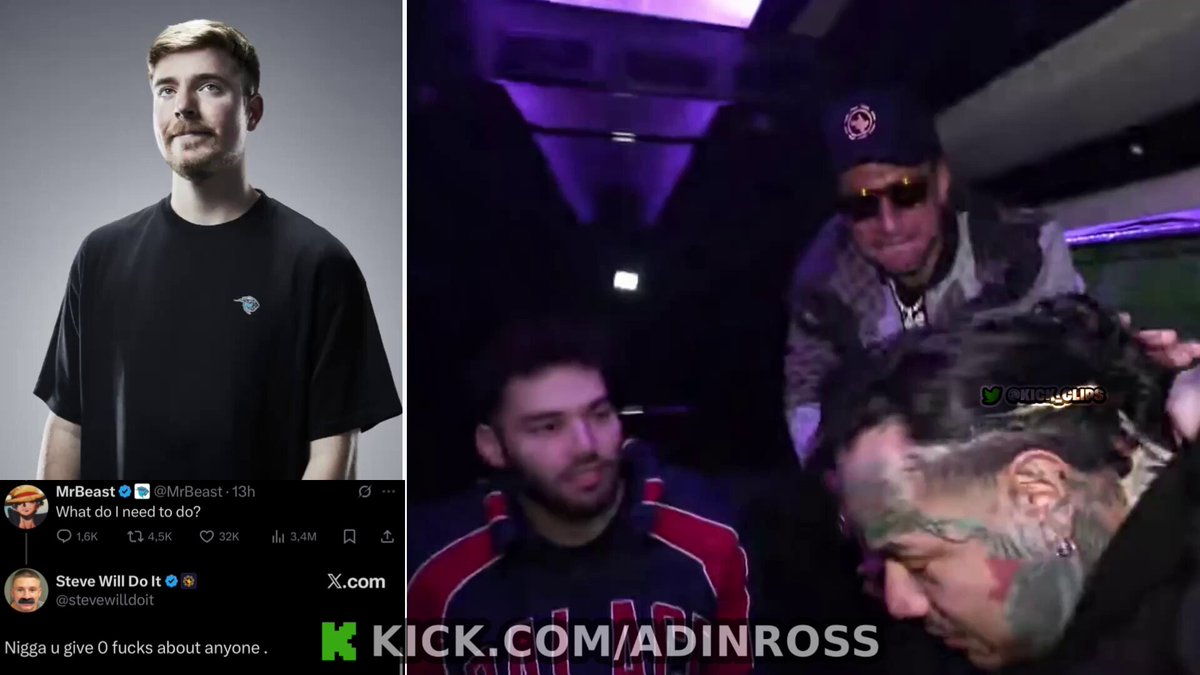 SteveWillDoIt and 6ix9ine preview their MrBeast diss track on Adin Ross’ stream as Steve goes at MrBeast AGAIN 😳👀 “Nigga you gives 0 fks about anyone”