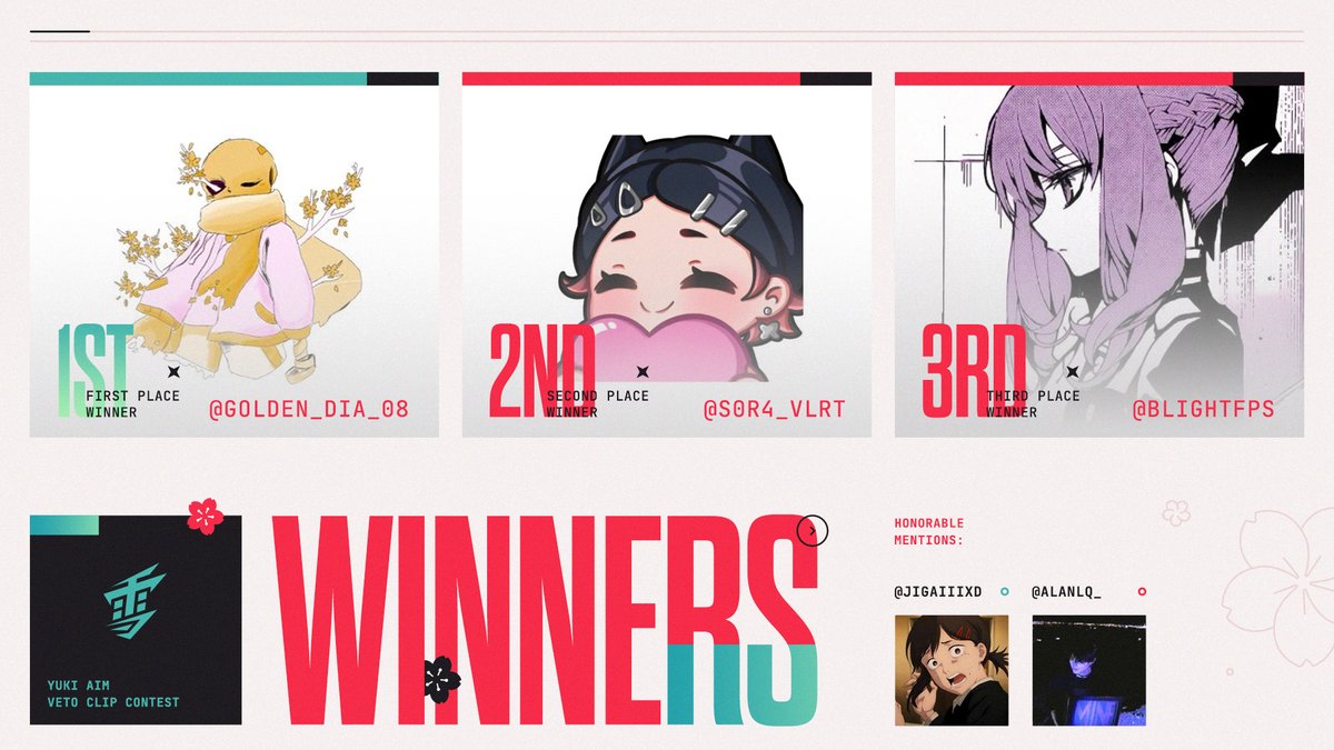 Winners of the #YukiAimCC - Yuki Aim: $1000 Veto Clip Contest 🥇- Golden Dia 🍉🇵🇸 🥈- S0r4 🥉 - Blight❥ Honorable Mentions ✦ yago ✦ Alan