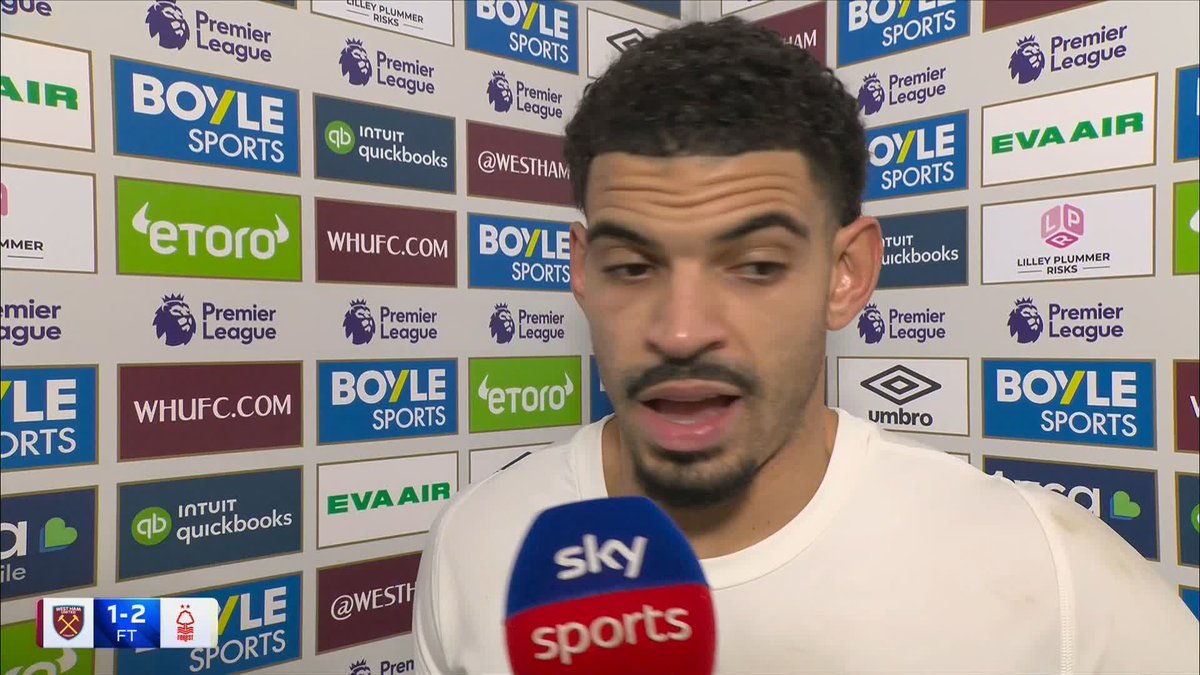 "To be honest I just got whacked in the face, I didn't have a clue what was going on" 😅 Hear from Morgan Gibbs-White after he scored the winning penalty for Nottingham Forest against West Ham!