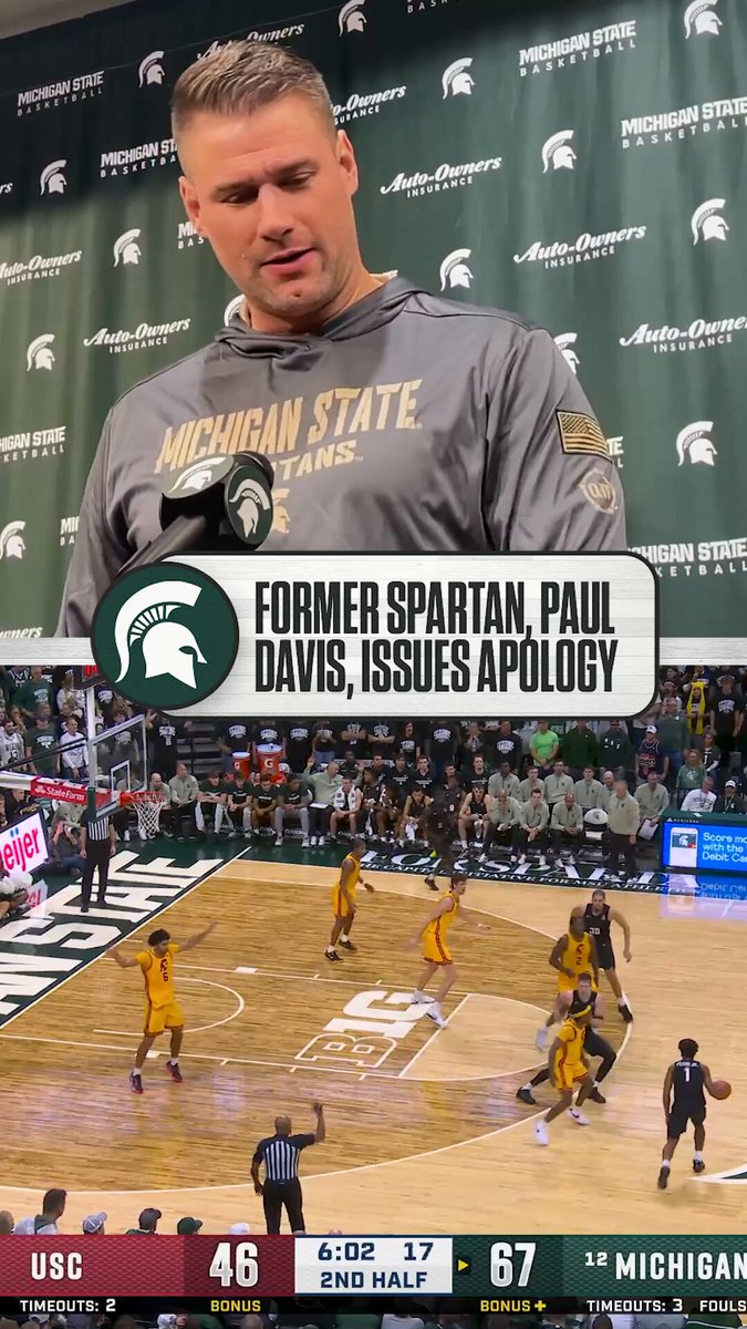 Former Spartan, Paul Davis, apologizes for the scene inside Breslin during Michigan State's game against USC on Monday night. 🎥 Jacob Cotsonika / Jacob Cotsonika