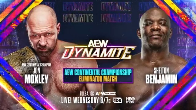 #AEWDynamite LIVE, 8/7c on TBS + HBO Max Tomorrow, 1/7! AEW Continental Title Eliminator Jon Moxley vs @SheltyB803 After Shelton confronted Mox, they will fight 1-on-1 in a Continental Eliminator: Moxley vs Benjamin for the first time ever, TOMORROW!