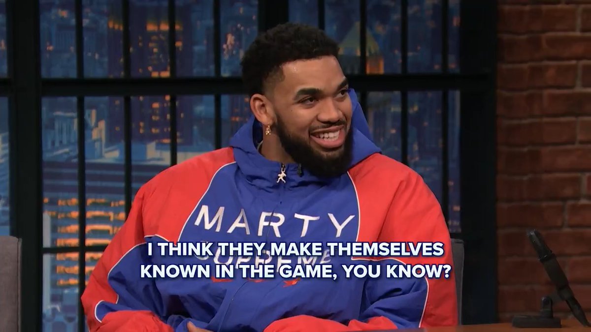 .Karl-Anthony Towns recognizes the courtside support from Timothée Chalamet, @benstiller, and all NEW YORK KNICKS fans 💙🧡