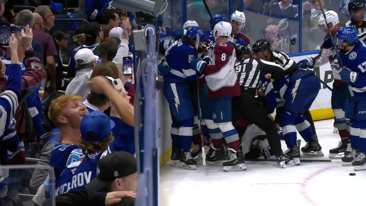 A scrum after the game in a 2022 Cup Final rematch 👀