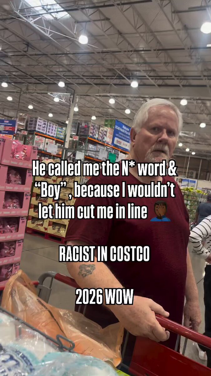 This fat racist called a man N*gger just for not letting him cut in line. Then watch him literally SHAKE when he gets called out. Pure coward energy. We’re in 2026 and this is still happening.
