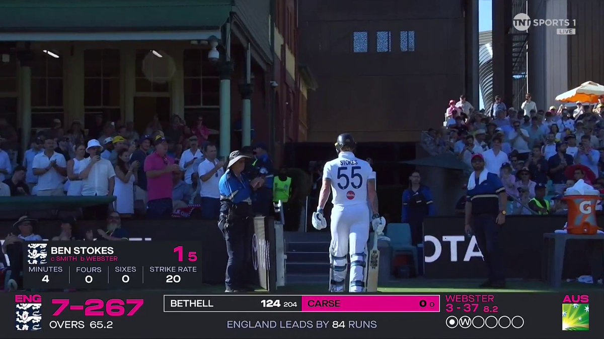 Ben Stokes caught for one