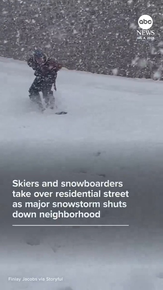 Skiers and snowboarders took advantage of blizzard-like conditions in their neighborhood, skiing down a hill completely covered with snow in Stonehaven, Scotland on Sunday.