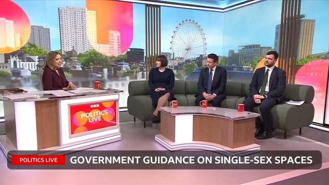 "I know how important it is that women have access to safe spaces," Equalities Minister Bridget Phillipson tells #PoliticsLive "The Labour Party is tearing itself apart on the definition of a woman," shadow culture secretary Nigel Huddlestone responds