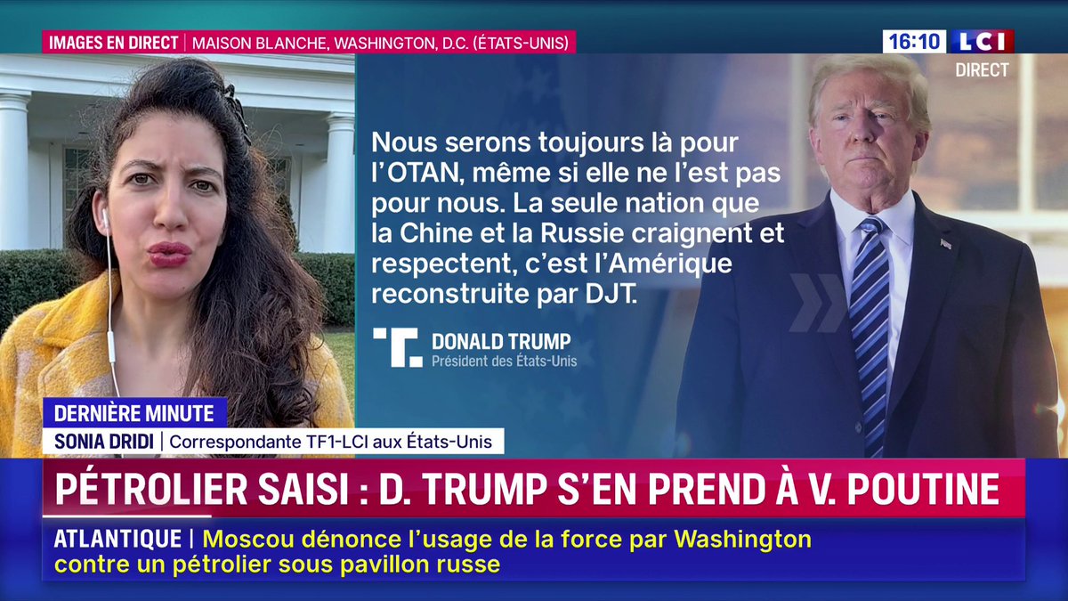 🔴 Les États-Unis s'emparent d'un pétrolier russe "La seule nation que la Chine et la Russie craignent et respectent, c'est l'Amérique" : regardez le message que Donald Trump vient de poster cc Sonia Dridi 📺 Suivez LCI Direct présentée par Marie-Aline MELIYI