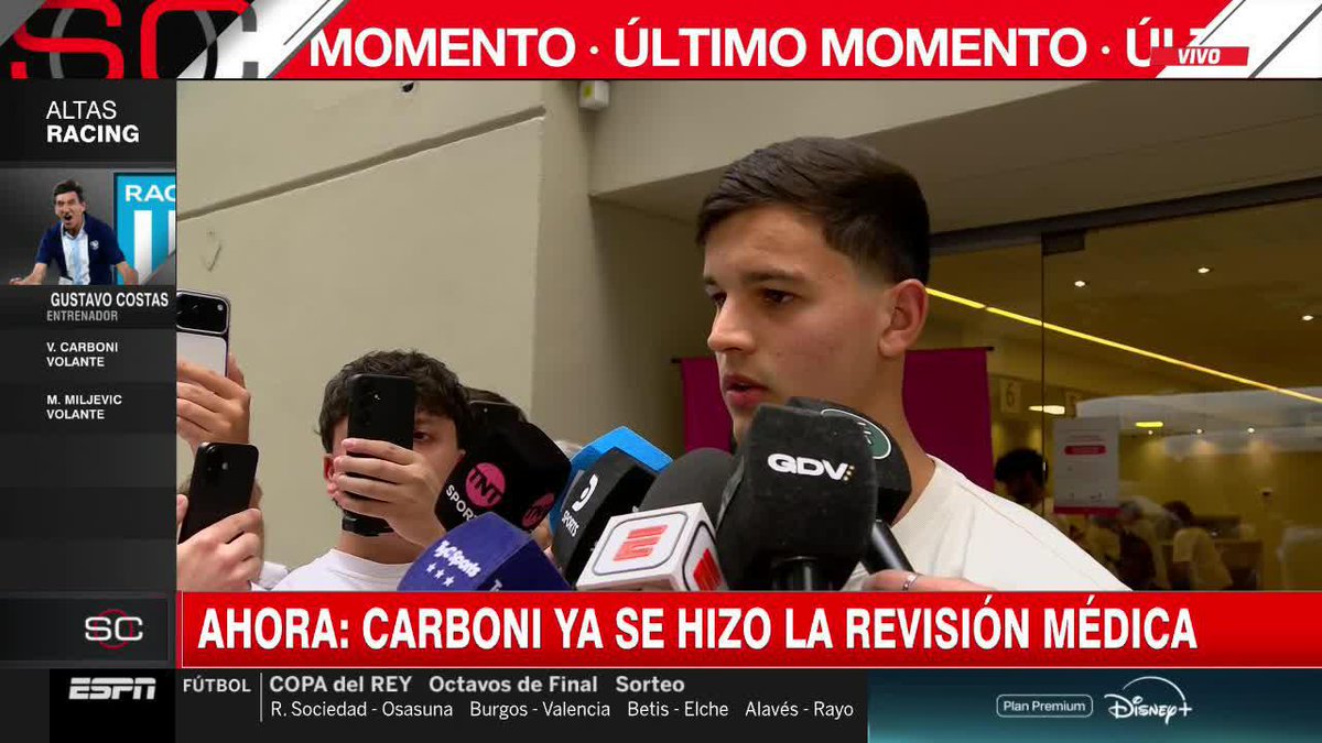 "ME INCLINÓ MIS SENTIMIENTOS. CUANDO ME DIJERON QUE ESTABA ESTA POSIBILIDAD DE JUGAR EN UN CLUB ASÍ DE GRANDE COMO RACING, NO LO DUDÉ" 💣💣 🎙️ VALENTÍN CARBONI en rueda de prensa.