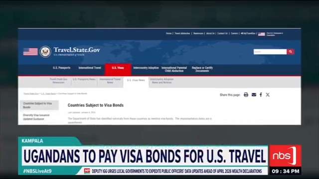 VIDEO: Ugandans applying for U.S. visas for tourism, business, or visits will, starting January 21, 2026, be required to pay a security deposit, or visa bond, ranging from UGX 18 million to UGX 54 million. Mugenyi Henry #NBSLiveAt9 #NBSUpdates