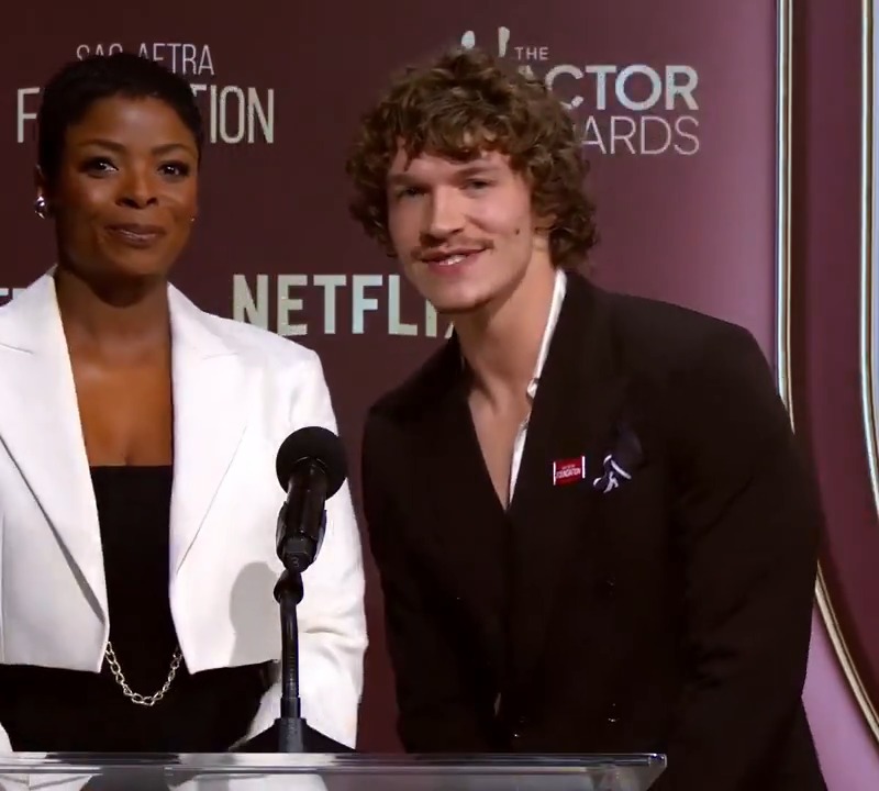 LMAO Connor Storrie referencing his viral youtube video while announcing SAG nominees