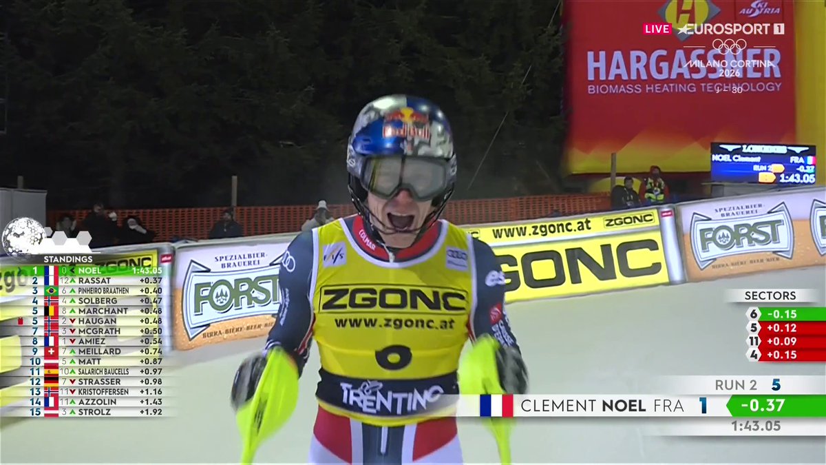 🇫🇷 La victoire de Clément Noël ! A 30 jours des Jeux, le champion olympique de slalom impose sa loi à Madonna di Campiglio ! Le Français devance Eduard Hallberg de 12 centièmes, Paco Rassat prend une très belle 3e place #ChaletClub