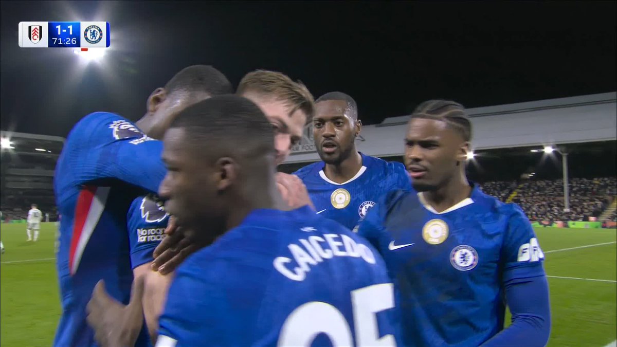 Liam Delap poaches an equaliser for Chelsea at Craven Cottage! A first Premier League goal for the Blues ✅