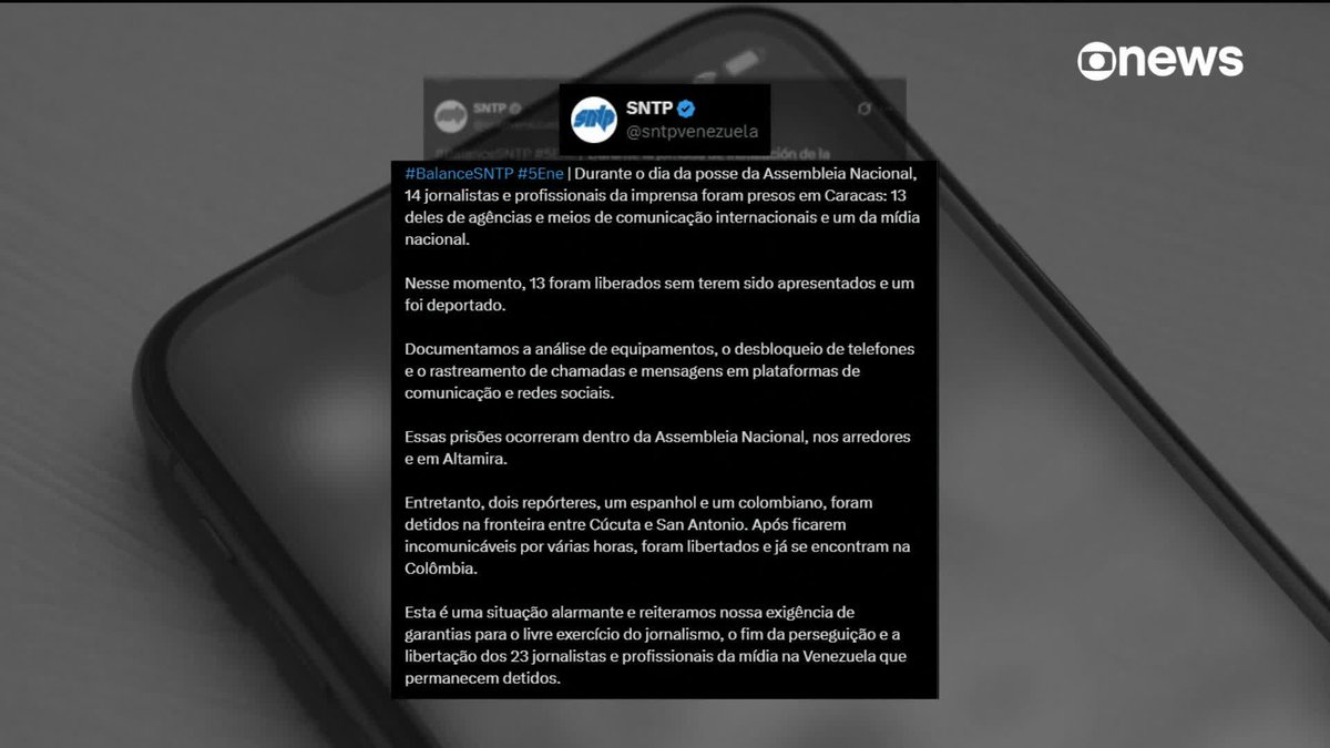 Depós da prisão de Nicolás Maduro, autoridades da Venezuela prenderam jornalistas e estão revisando celulares de cidadãos. O Sindicato Nacional de Trabalhadores de Imprensa pede o fim da perseguição e a libertação de 23 profissionais. Saiba mais com Victor. ➡ Assista ao #Edição18: #GloboNews