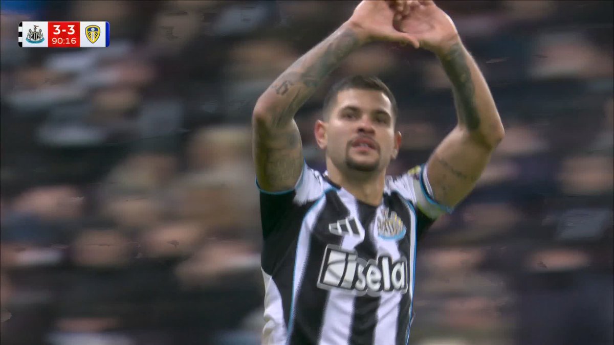 It's 3-3! Bruno Guimaraes converts from the spot in stoppage-time! 🤯