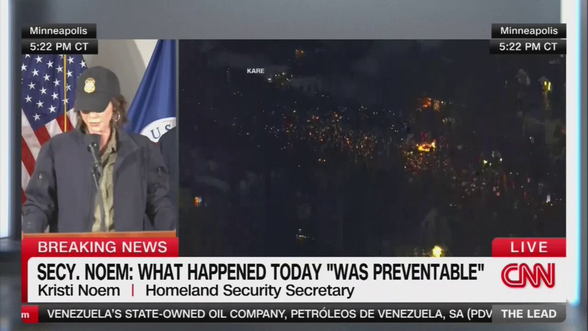 Noem: I encourage the American people to pray for the deceased's family and her loved ones. Today, alone in this country, there have been four different domestic terrorist attacks on federal officers by the ramming of vehicles