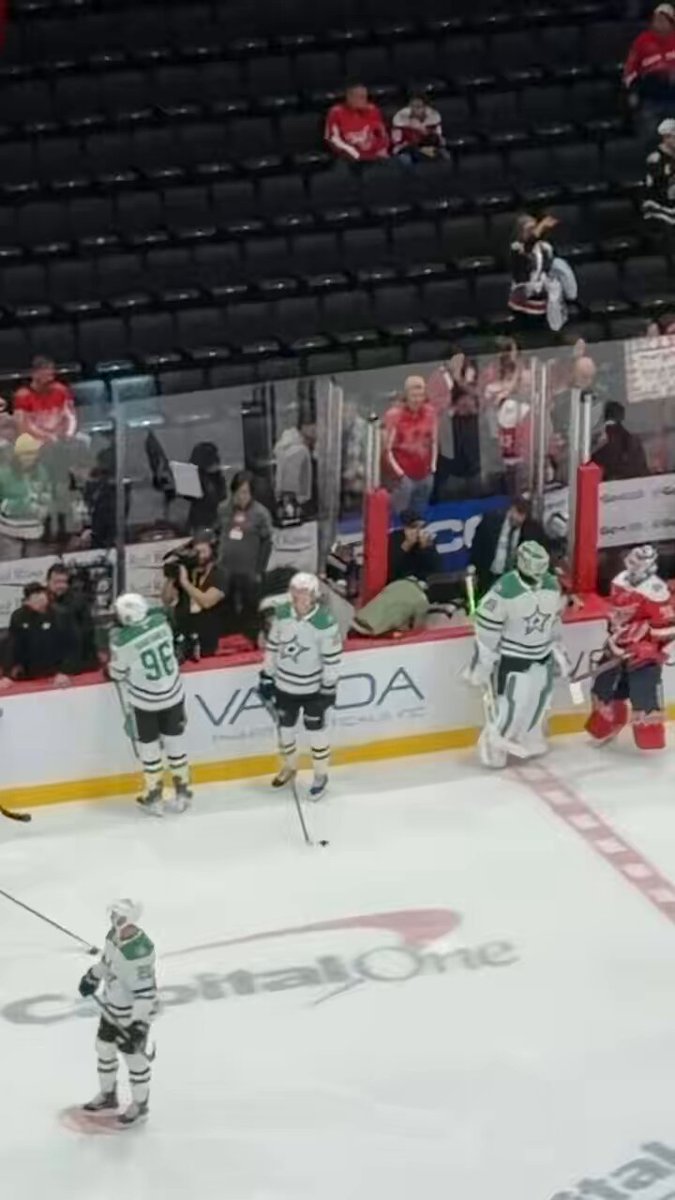 Charlie Lindgren says hi to old pal Jake Oettinger during warmups. Both goaltenders grew up in Lakeville, Minnesota.