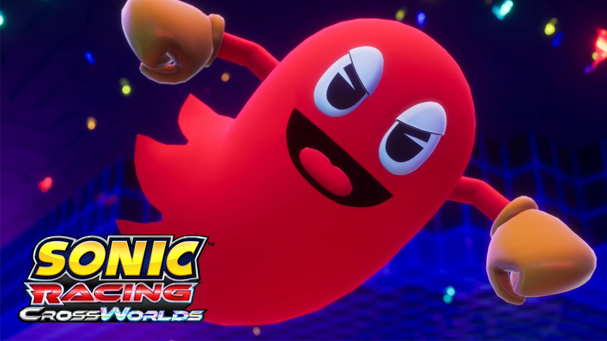 ／ 『ソニックレーシング クロスワールド』 有償DLC第3弾 「パックマン」「ブリンキー」「インキー」 「ピンキー」「クライド」が​参戦！​ ＼ ​迷路を飛び出し、コースで大暴れ！💨​ 明日からはパックマンフェスタも開催✨ お見逃しなく！ #ソニックレーシングCW #パックマン