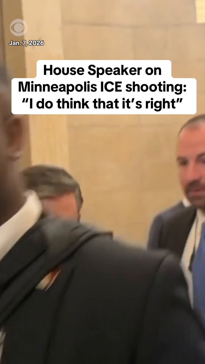 After seeing the video of the ICE-involved shooting in Minneapolis, Minnesota, House Speaker Mike Johnson (R-LA) said "this clearly appears to be the result of this just months-long rhetoric against law enforcement and people encouraging that kind of violence." "We call upon all the citizens of Minneapolis to be calm," Johnson said. "We don't want anyone to be hurt. We need law enforcement to be able to do their jobs."