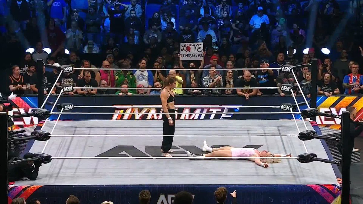 The Death Riders tried to keep the numbers advantage, but @OrangeCassidy, @RoderickStrong + Mina Shirakawa♡白川未奈 came to "Timeless" Toni Storm's aid! Watch #AEWDynamite LIVE on TBS &amp; HBO Max