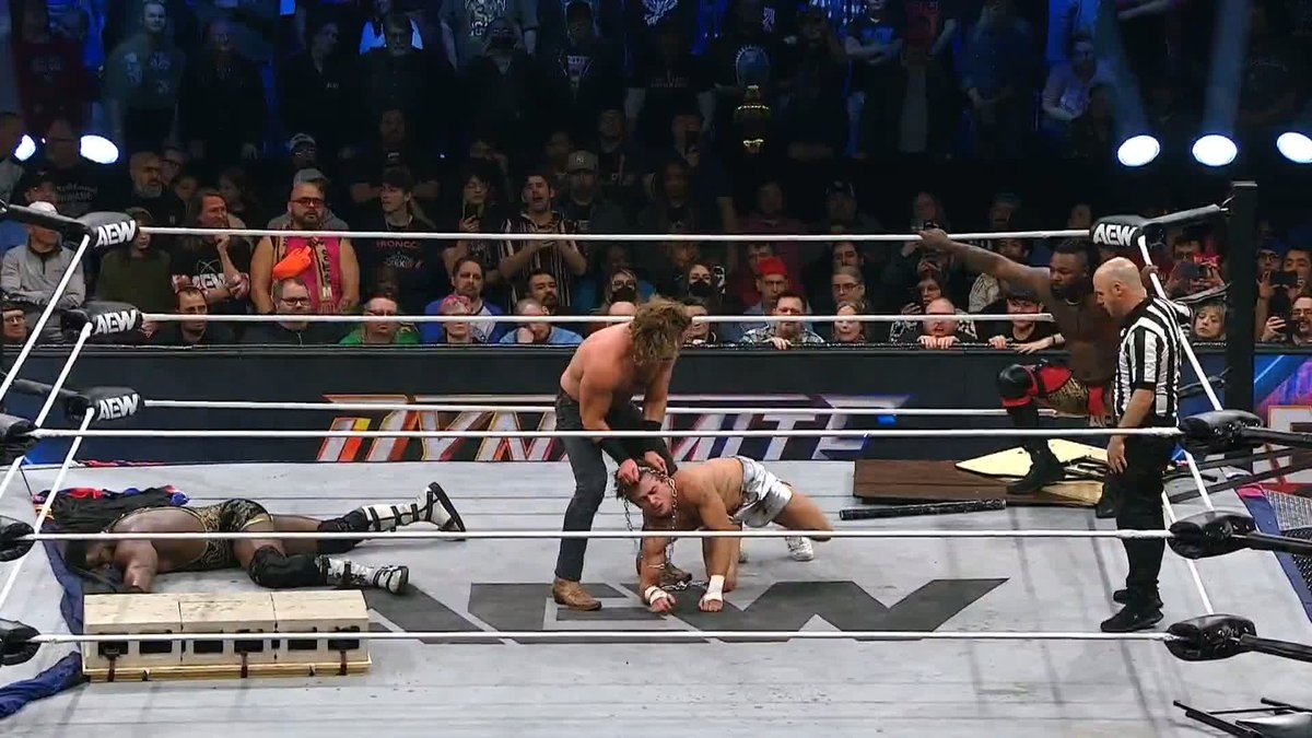 Hangman Page and @SwerveConfident are enjoying every second of payback against @730HOOK! Watch #AEWDynamite LIVE on TBS &amp; HBO Max