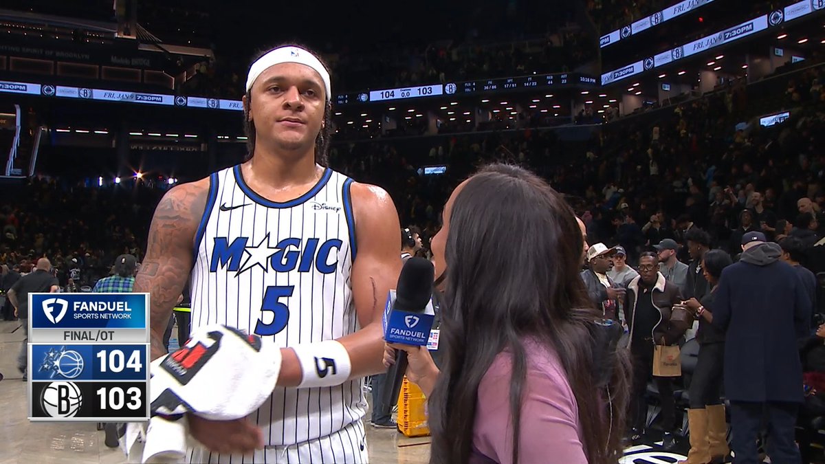"Just got to keep fighting. ... Proud of the guys." Paolo Banchero on the W in Brooklyn 🗣️