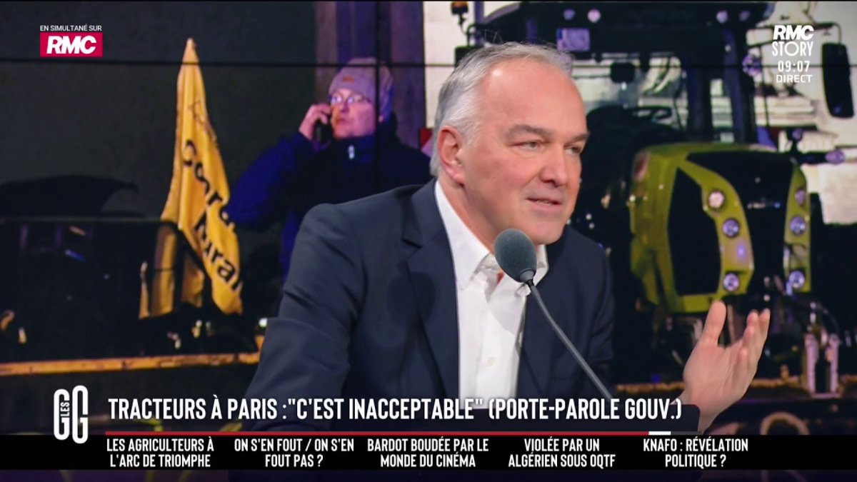 🗣️ Olivier Truchot : "Je ne comprends pas ce que dit Maud Bregeon. Les agriculteurs ont bloqué l'A64, elle n'a pas parlé d'actions illégales. Quand c'est en province, c'est pas un problème, mais quand c'est près des ministères, ça devient quelque chose d'interdit." #GGRMC