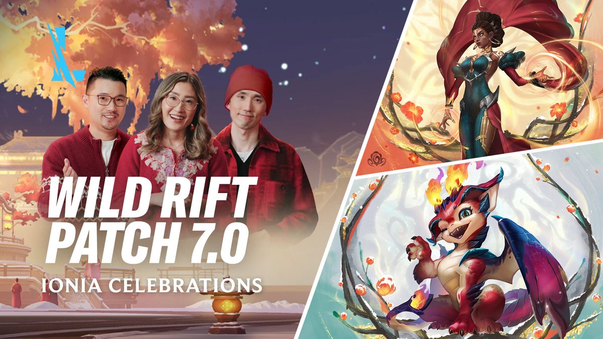 Join Keboom, John, and PapaSmoothie in ringing in blossoming new beginnings. Be ready on January 22nd UTC when patch 7.0: Ionia Celebrations goes live: 🐴 Year of the Horse celebration 🎊 New champions 🌸 Ionia Rift … and more #BlossomingBonds