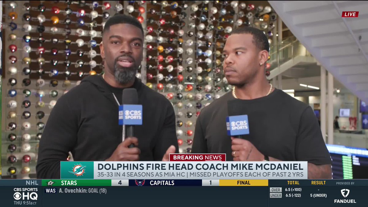 "I felt like making [the QB] change for Mike McDaniel basically symbolized that he knew his job would be safe." Bryant McFadden &amp; Damien Harris on the Dolphins firing Mike McDaniel.