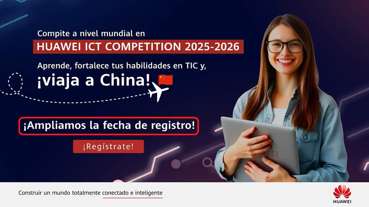 El registro para Huawei ICT Competition 2025-2026, ¡seguirá abierto hasta el 15 de enero! Aplica para impulsar tus conocimientos en TIC y construir el futuro de la tecnología.🚀​ Participa en esta competencia y podrías viajar a China para competir con equipos de todo el mundo.