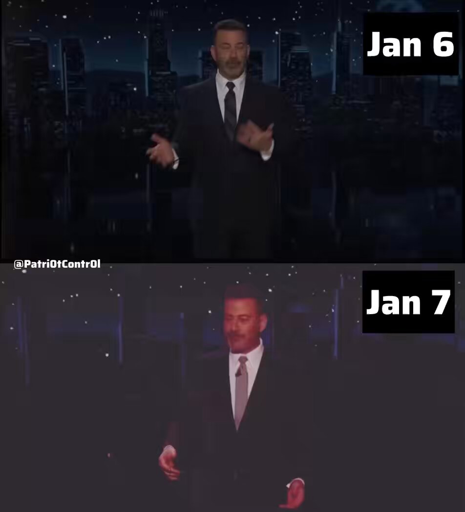 Two nights ago, Jimmy Kimmel claimed Trump incited violence on January 6th by sending his supporters to storm the Capitol. The very next night, Kimmel holds up a shirt that says “Donald J. Trump is gonna kill you” and says DJT is sending ICE to kill Americans. Who do you think is inciting more violence? Trump or Kimmel? They always accuse Trump of what they themselves are doing.