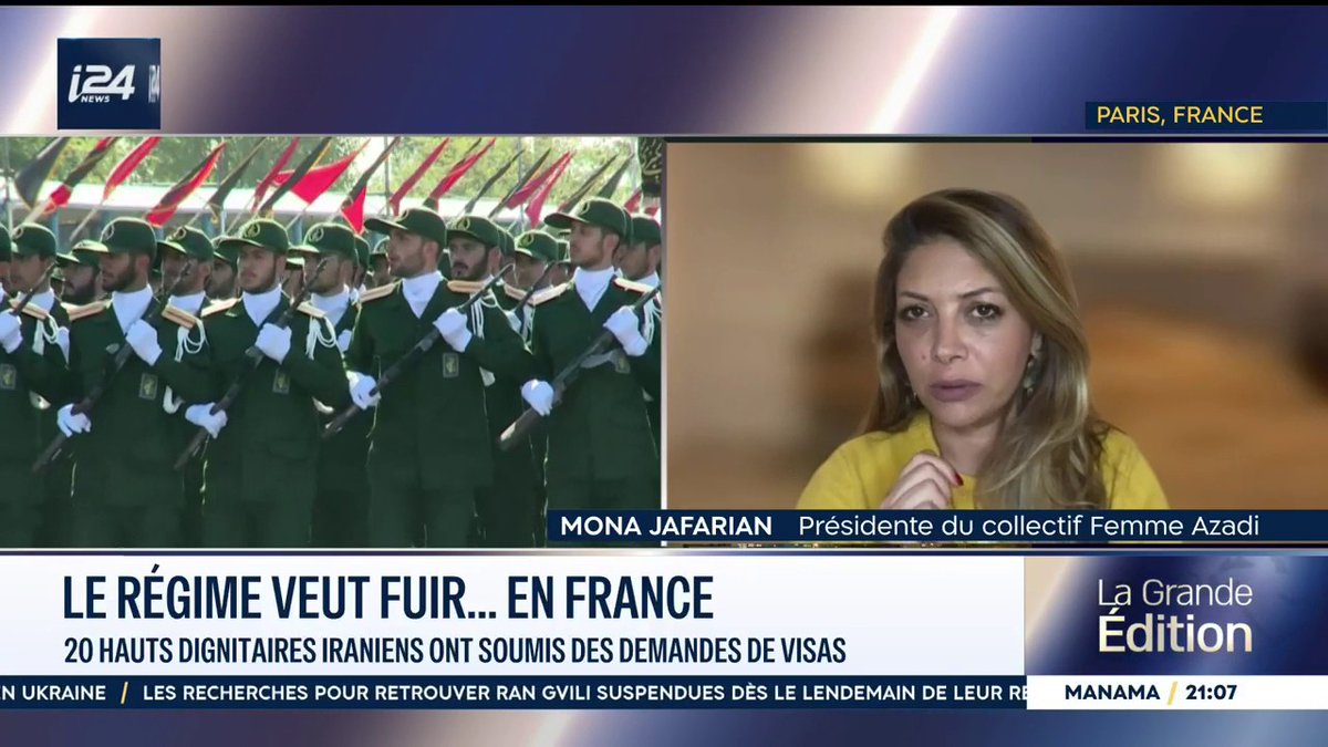 "Des demandes de visas pour la France émanant de dignitaires du régime sont en cours, via un avocat franco-iranien à Paris" Mona Jafarian (Mona Jafarian) présidente du collectif Femme Azadi #LaGrandeEdition