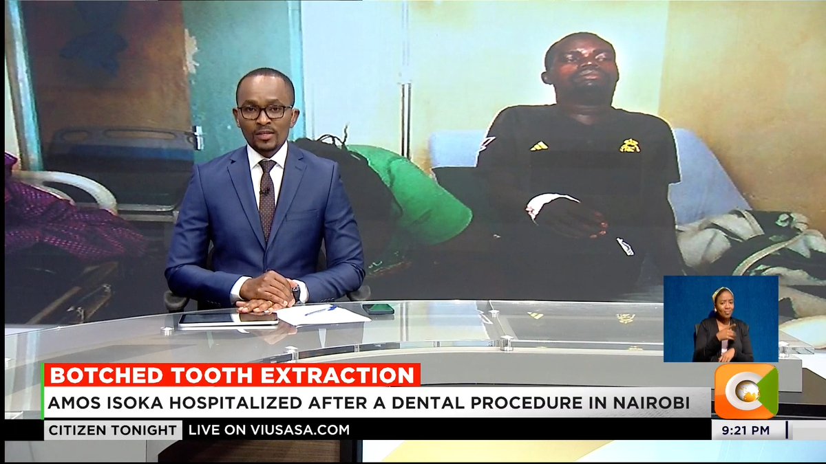 Botched Tooth Extraction: Amos Isoka hospitalized after a dental procedure in Nairobi Family says Isoka is now unable to speak or take food Isoka: I am struggling to speak, I’ve not eaten for 8 days Medic who performed procedure admits he is unqualified #CitizenTonight