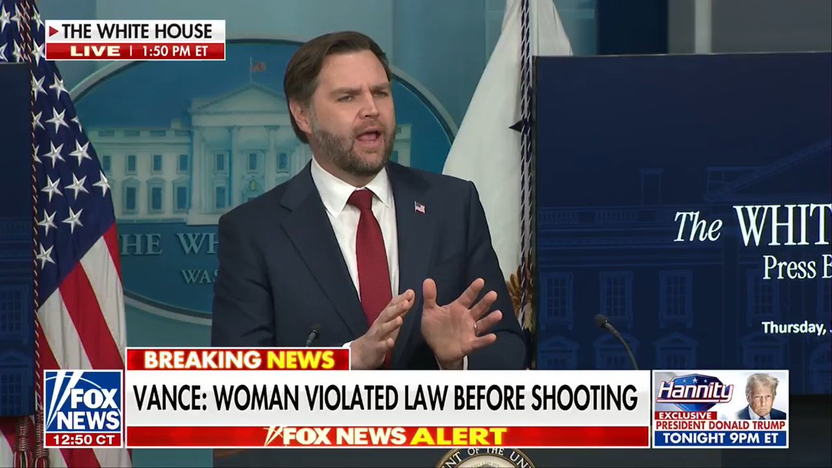 VP VANCE: "There's a part of me that feels very, very sad for this woman, not just because she lost her life, but because I think she is a victim of left-wing ideology." "What young mother shows up and decides they're going to throw their car in front of ICE officers who are enforcing legitimate law? You've got to be a little brainwashed to get to that point." "I certainly wish that she hadn't got there. I know there's an ICE officer right now who very much wishes he was not put in the position where he had to fire a gun to defend his own life."