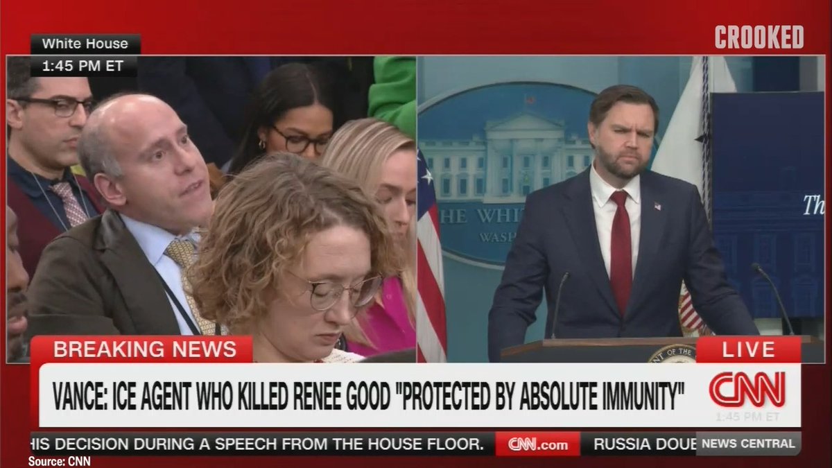 REPORTER: If everything you’re saying is true, how does being part of that network justify being shot? VANCE: “Well, being part of a network doesn’t justify being shot, but ramming an ICE officer with your car— that’s what justifies being shot.”