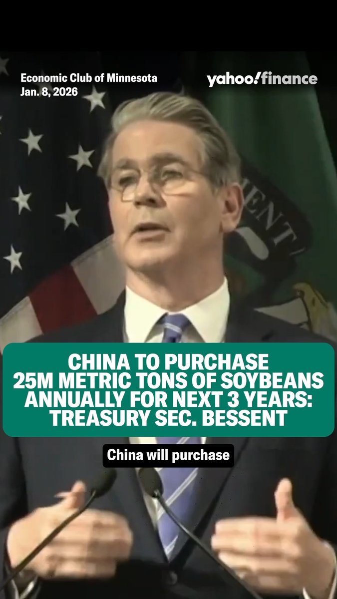 Bessent: China will purchase at least 25 million metric tons of soybeans annually from the US. 🫘