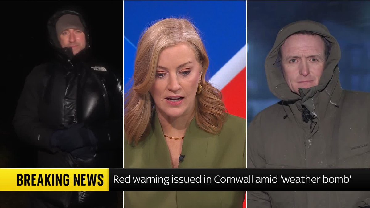 "At the moment the gusts are just over 80mph." Stephen Murphy and Tom Parmenter report from Newquay in Cornwall and Buxton in Derbyshire as Storm Goretti hits the UK hard - with red warnings issued and 99mph winds recorded. 📺 Sky 501 and YouTube