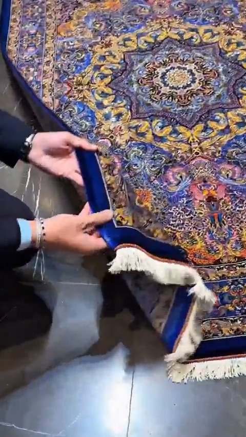 Handwoven Persian pure silk carpet, a true pinnacle of Iranian art. This gorgeous piece sold for $8,000. 📍Platinum Mall, Tehran, Iran.