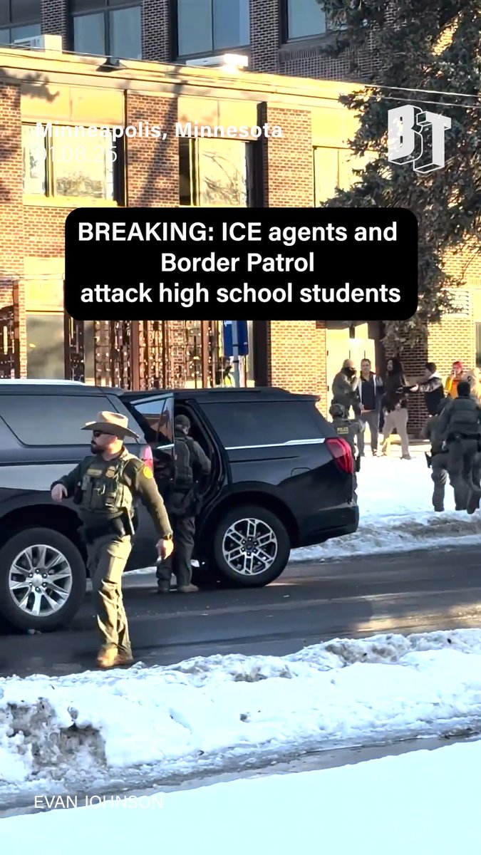 BREAKING: New footage released from yesterday where ICE and CBP agents are seen assaulting students at a high school in Minneapolis, pepper-spraying students as agents swarmed the school entrance.