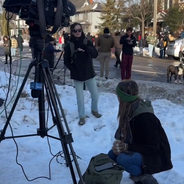 "You're a pretty girl that talks to the fucking camera, shut your mouth." Anti-ICE protestors harassed a News Nation reporter after they disliked her coverage at the scene of the Minneapolis ICE shooting.