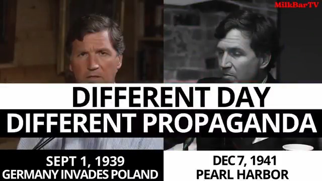 🚨Tucker Carlson CAN'T KEEP his WW2 REVISIONISM STRAIGHT: as he LIES to his audience. Nov 2025: Tucker claimed Pearl Harbor, Dec 1941, was a false flag by Roosevelt (ZERO credible evidence behind this) to drag America into war. Jan 2026: Tucker's now claiming America declared war on Germany after Germany invaded Poland on Sept 1, 1939. Here's the actual timeline of America declaring war on Germany: December 7, 1941 Japan attacks (bombs) Pearl Harbor, Hawaii. → This is a surprise military attack on the United States. -December 8, 1941 The United States declares war on Japan. → Congress votes almost unanimously; President Franklin D. Roosevelt signs the declaration. -December 11, 1941 Germany (and Italy) declare war on the United States. → This was not required by the Axis alliance, but Hitler chose to do it anyway. December 11, 1941 The United States declares war on Germany (and Italy). → This brings the U.S. fully into the European war. The only charitable reading is that he meant the Western Allies declared war on Germany after Poland. But that’s bizarre, because in 1939 the Allies did not include the United States - and the invasion of Poland was not what brought America into the war or the alliance.