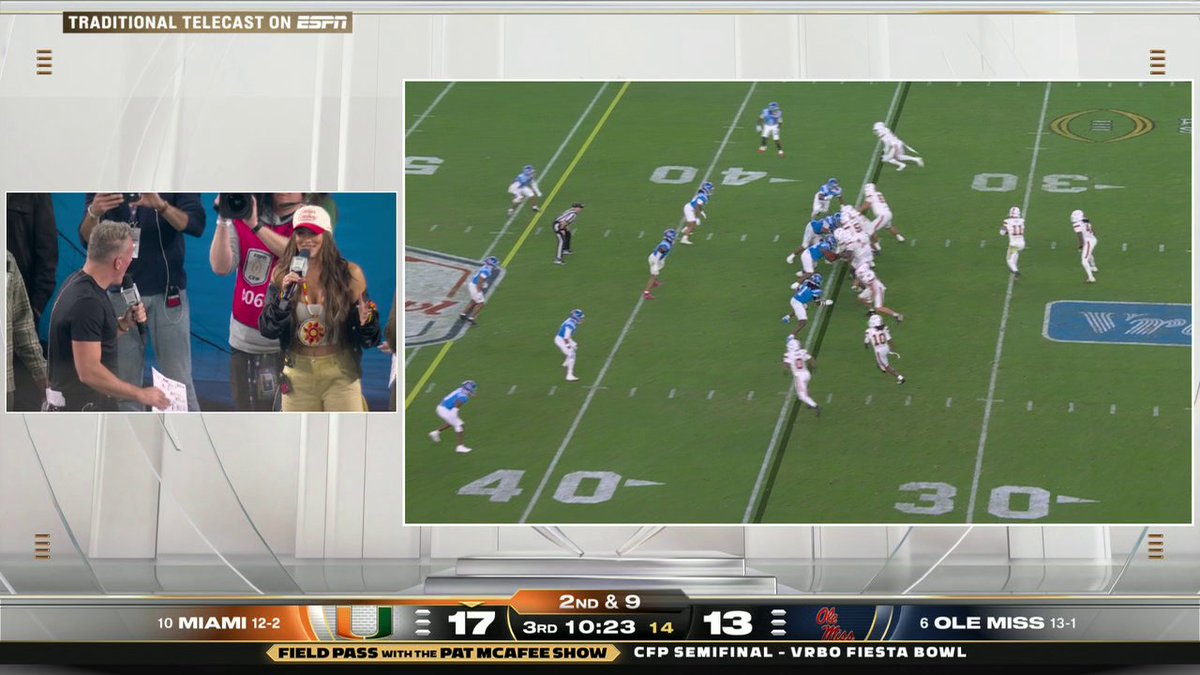 This moment between WWE superstar Nikki Bella and the Pat McAfee crew is priceless 😂 Watch the CFP semifinals Field Pass on ESPN2 and the ESPN App ➡️