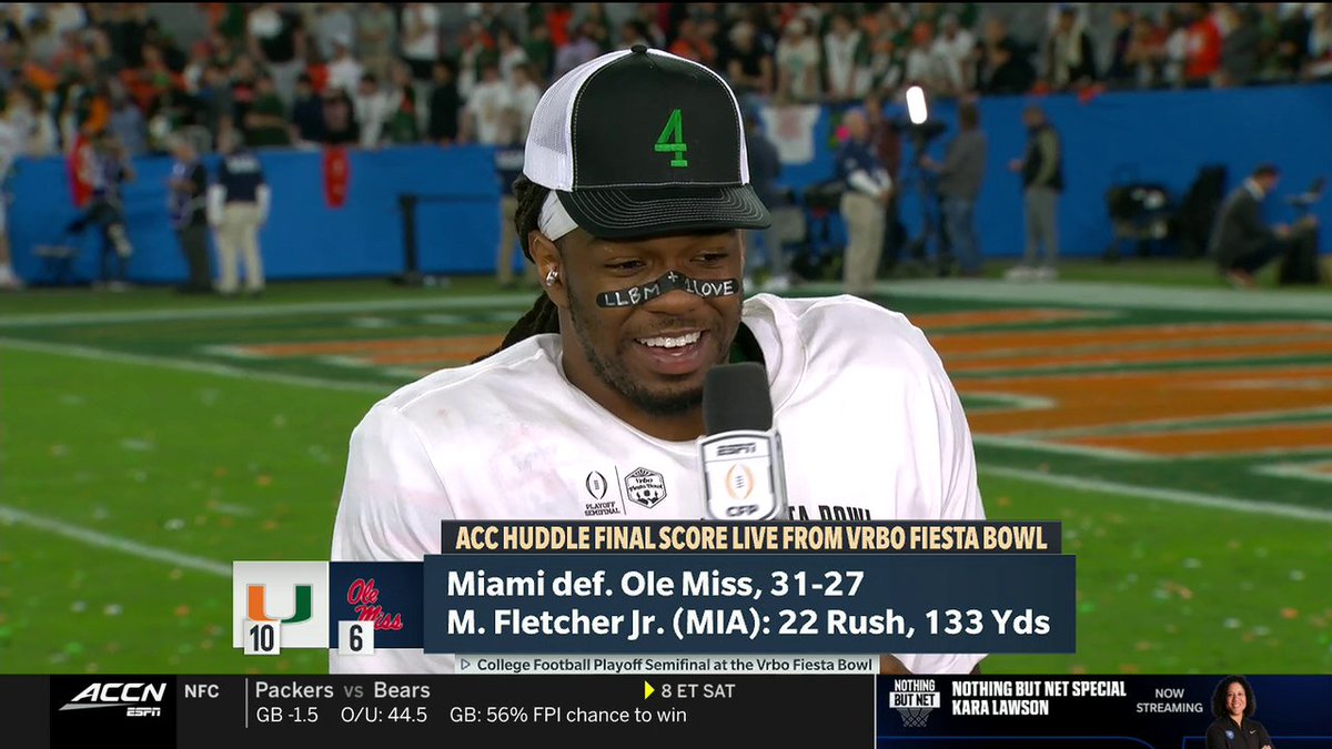 "I just know all the hard work that we put in, those long nights, those early mornings, it's all worth it." Mark Fletcher Jr. on Miami Hurricanes Football's win over No. 6 Ole Miss 🙏