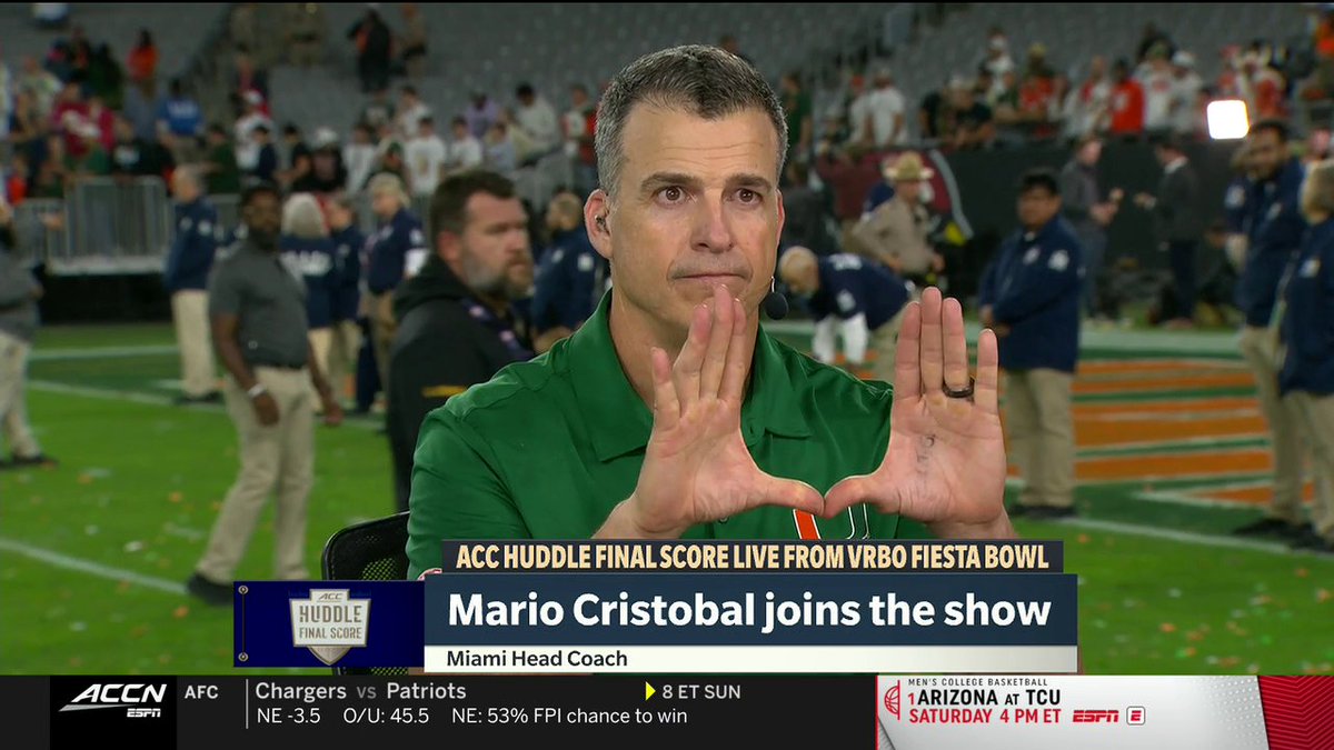 Miami fans chanting "CRISTOBAL" after Miami Hurricanes Football's 31-27 win over Ole Miss 🙌